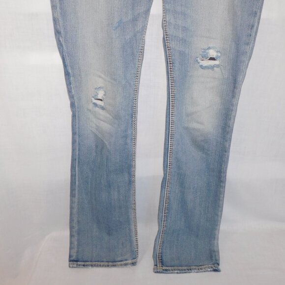 Silver Jeans Light Suki Mid Rise Baby Boot Distressed Womens 30 x 33 Blue Jeans - Picture 3 of 13